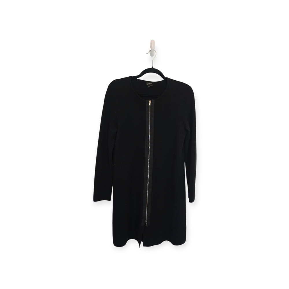 Tabots Medium 100% Pure Merino Wool Black Zipper Longline Cardigan